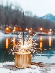 Sparkling by the Frozen Lake under the Starry Night Sky
