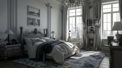 Modern style interior design 3d illustration