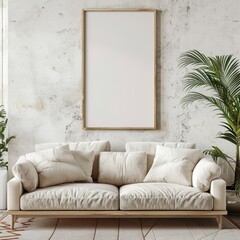 Mock up poster frame in interior background, Scandinavian style, 3d render