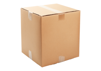 Closed cardboard box. Isolated asset with transparent background.