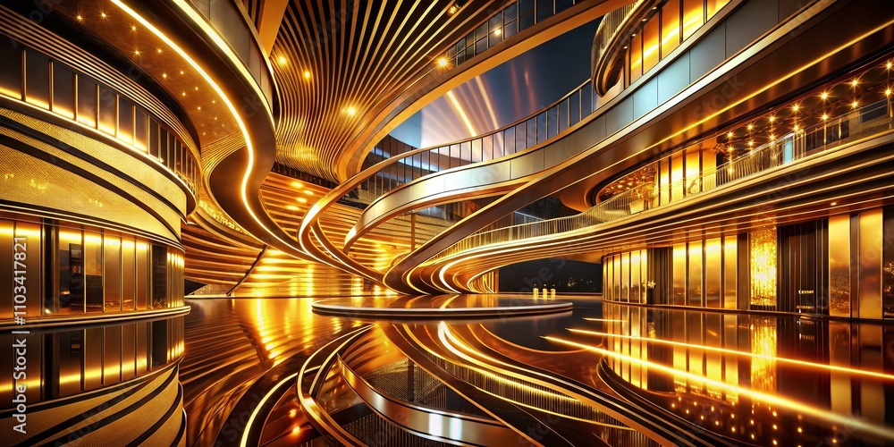 Poster captivating architectural photography showcasing streamlined luxury with golden glowing lines and cu