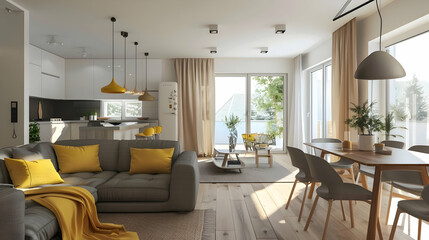 Modern style interior design 3d illustration