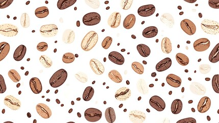 Obraz premium A seamless pattern of coffee beans in various colors.