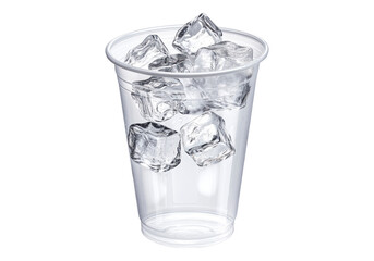 Ice cubes in plastic disposable cup. Isolated asset with transparent background.