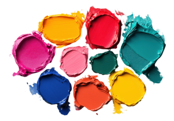 Bright smears of various colored oil paints on a white background.