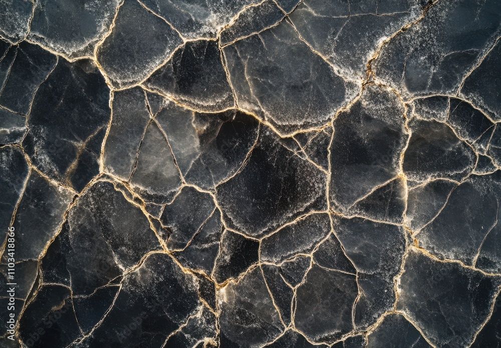 Poster textured cracked surface with golden veins creating an intriguing aesthetic pattern on a dark backgr