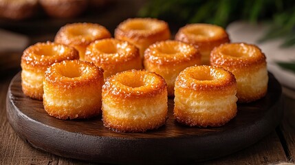 Whole and halved mini cronuts on platter