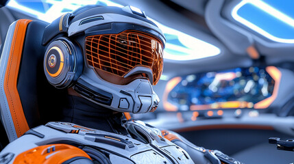 Futuristic Space Pilot in High-Tech Cockpit with Advanced Gear