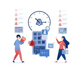 vector illustration of Scheduling alarms and reminders with smart time management mobile apps to organize agendas, appointments, events, and tasks for efficient time management