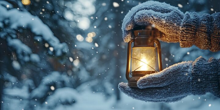 Winter Lantern Glow  Snowfall  Cozy Hands  Warm Light