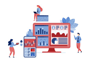 vector illustration of Professionals analyzing financial profiles, investment risks, loan evaluations, and recruitment strategies to make informed decisions in financial planning and risk management