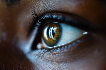 Goutte: Woman applying Eye Drop for Healthy Eyes. African-American Young Woman in Ophthalmology Health Care Concept