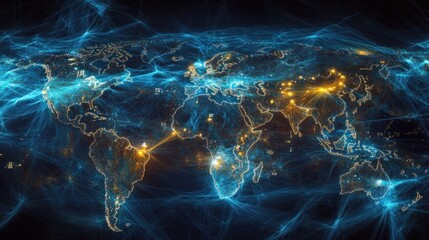 Global network visualization with interconnected data points.