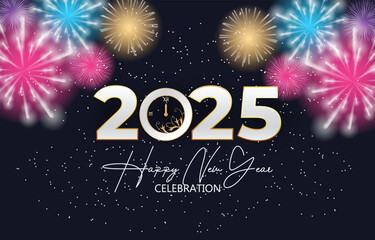 2025 happy new year template banner with modern 3d text effect and beautiful sparkle luxury shiny ornament abstract gradient black background design 78