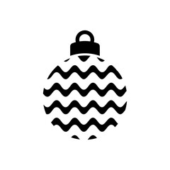 Decoración de Navidad. Logo con silueta de bola de navidad en espacio negativo con líneas en zigzag para tarjetas y felicitaciones