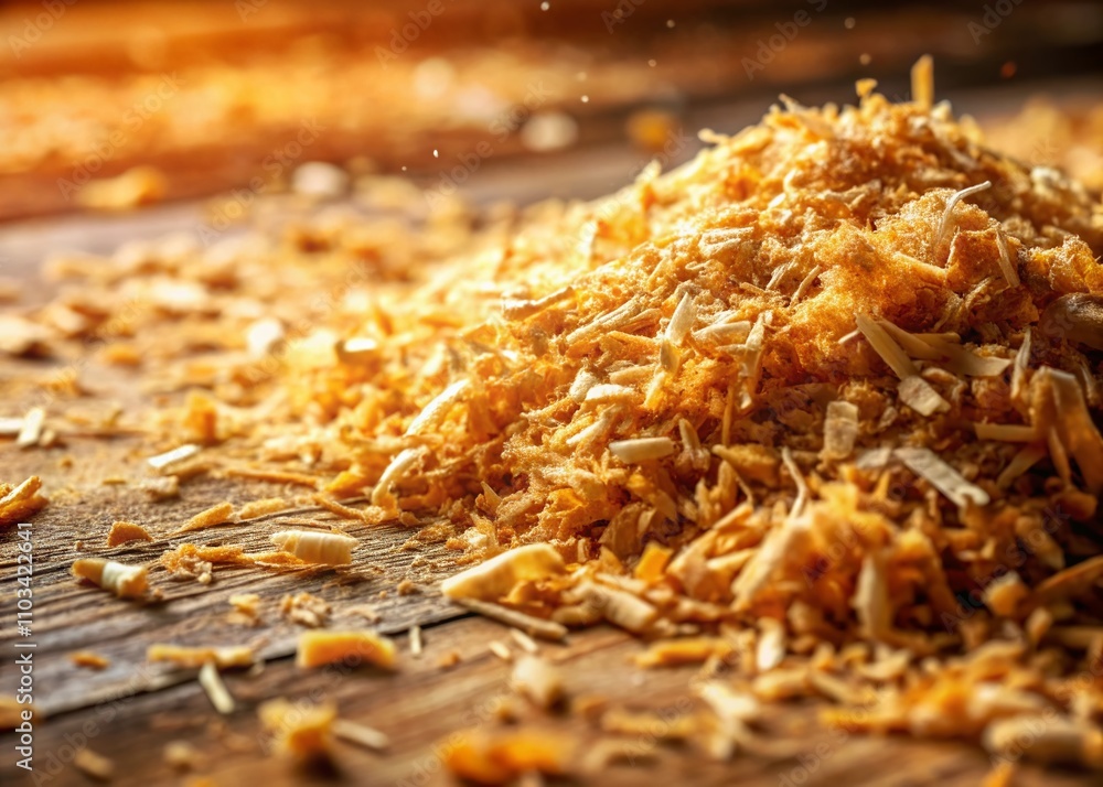 Aufkleber captivating close-up of sawdust background highlighting texture and depth in a well-lit workshop set