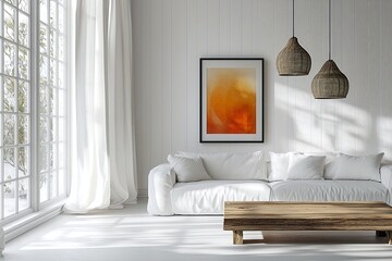 Minimalist, modern interior with a combination of Scandinavian interiors and japandi interiors. Generative AI
