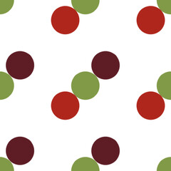 Seamless festive background featuring polka dots in classic Christmas colors on a white backdrop. Ideal for holiday designs, gift wrapping, and seasonal decor.