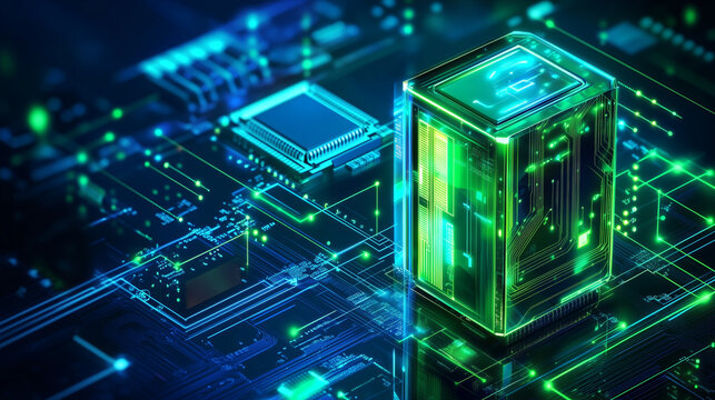 high technology futer of computer with circuit in neon light