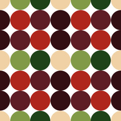 Seamless festive background featuring polka dots in classic Christmas colors on a white backdrop. Ideal for holiday designs, gift wrapping, and seasonal decor.