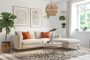 Sophisticated and Minimalist Scandinavian Inspired Living Room with A Homely Appeal