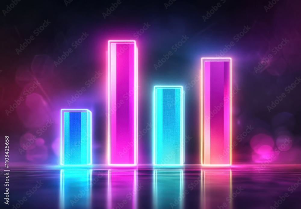 Poster vibrant neon bar graph with abstract backdrop representing data growth and progress in business and 