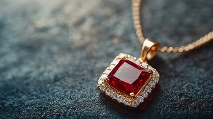 Stunning Red Gemstone Necklace with Rectangular Pendant in Gold or Rose Gold
