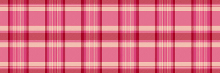 Hotel pattern plaid texture, pano check vector seamless. Cutout tartan textile background fabric in red and pink colors.