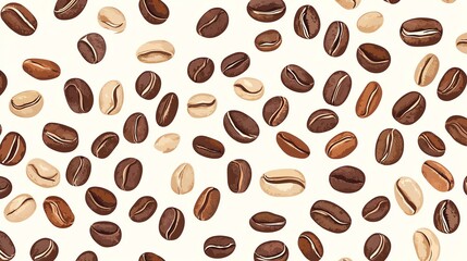 Fototapeta premium A seamless pattern of coffee beans in various colors.