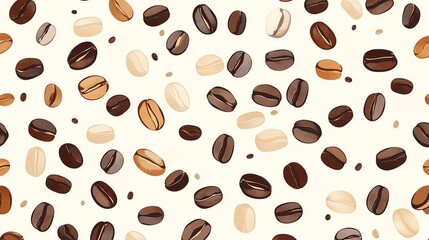 Obraz premium A seamless pattern of coffee beans in various colors.