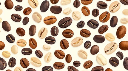 Obraz premium A seamless pattern of coffee beans in various colors.