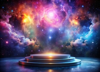 Captivating Double Exposure Photography of a Podium for Advertising Set Against a Cosmic Sky for Unique Marketing Campaigns and Inspirational Presentations