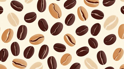 Fototapeta premium A seamless pattern featuring coffee beans in different shades.