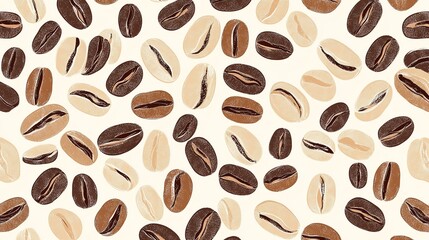 Obraz premium A seamless pattern of coffee beans in various colors.