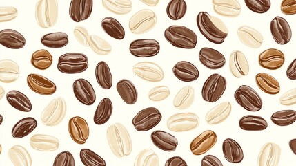 Obraz premium A seamless pattern of coffee beans in various colors.
