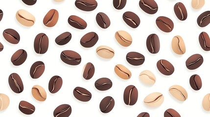 A seamless pattern of coffee beans in various colors.