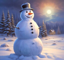 Obraz premium Illustration of winter landscape with funny snowoman.