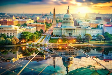 Fototapeta premium Captivating Double Exposure Photography of the Washington DC Metropolitan Area with Iconic Landmarks and Urban Landscapes Merging into a Unique Visual Experience