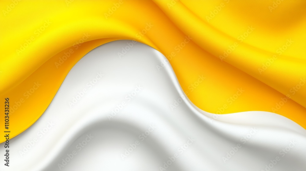 Poster a yellow and white fabric with a wave pattern. the yellow and white colors create a sense of warmth 