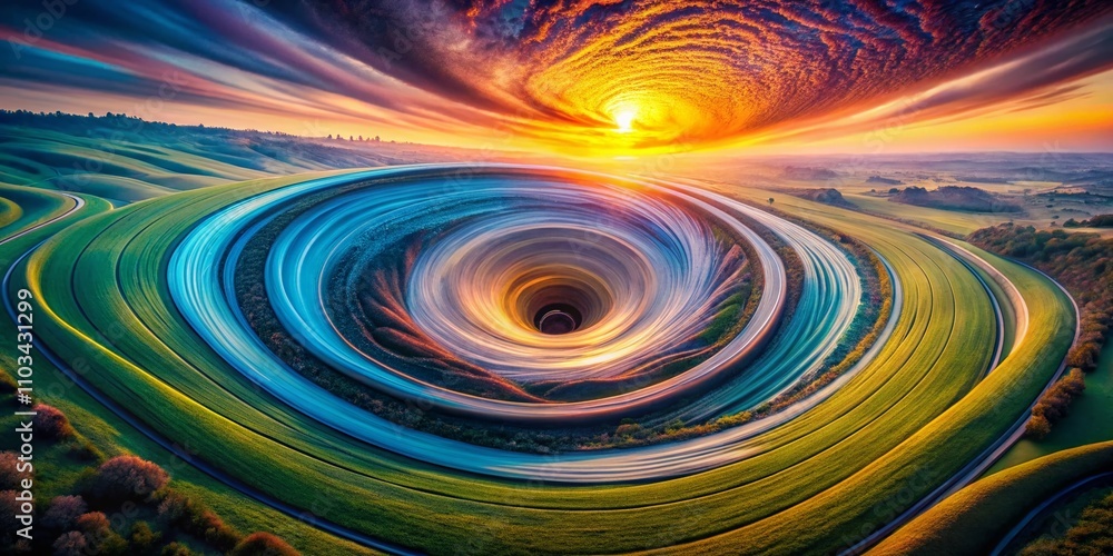 Poster captivating drone photography of a digital vortex in abstract gradient art style, featuring striking