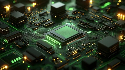Obraz premium Green Circuit Board Central Processing Unit Technology
