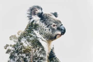 Naklejka premium Double Exposure of Koala with Eucalyptus Background