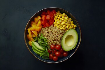 Vegetable salad with avocado, tomatoes, cucumbers. Food. Cooking.
