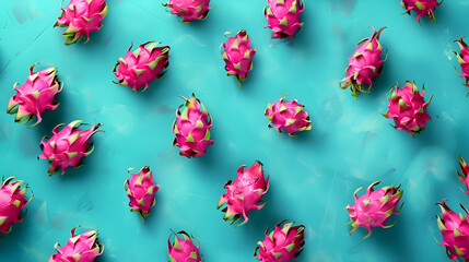 Fototapeta premium Dragon fruits or fresh magenta pitahaya fruits on white background. Top view.