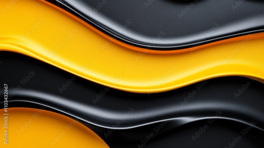 Poster a black and yellow striped fabric with a wave pattern. the colors are bold and contrasting, creating