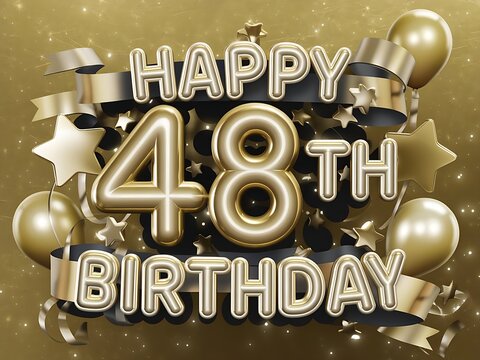 Happy 48th Birthday featuring bold letters and shining accents.