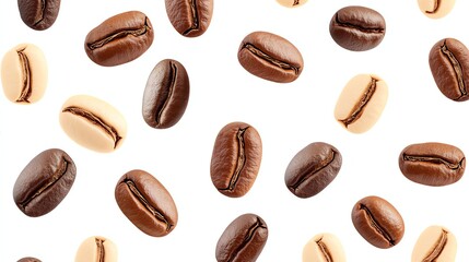 Obraz premium A seamless pattern of coffee beans in various colors.