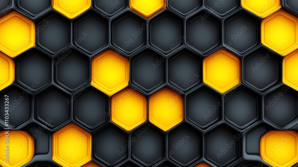 Poster a black and yellow hexagonal pattern. the black and yellow colors create a bold and striking contras