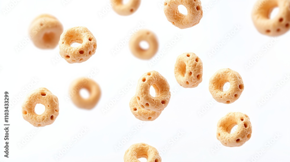 Aufkleber a close up of a bowl of cereal with many pieces of it flying through the air. the cereal is in the s