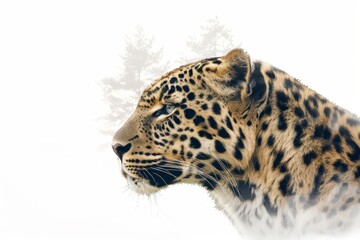 Obraz premium Isolated Leopard in White Forest Overlay